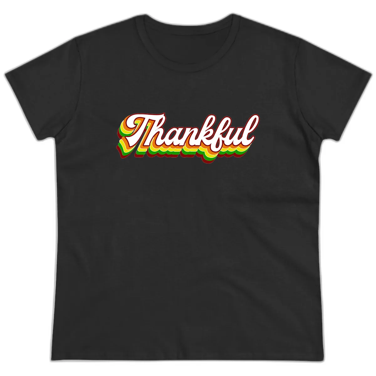 Retro Thankful Script Ladies Tee in Black