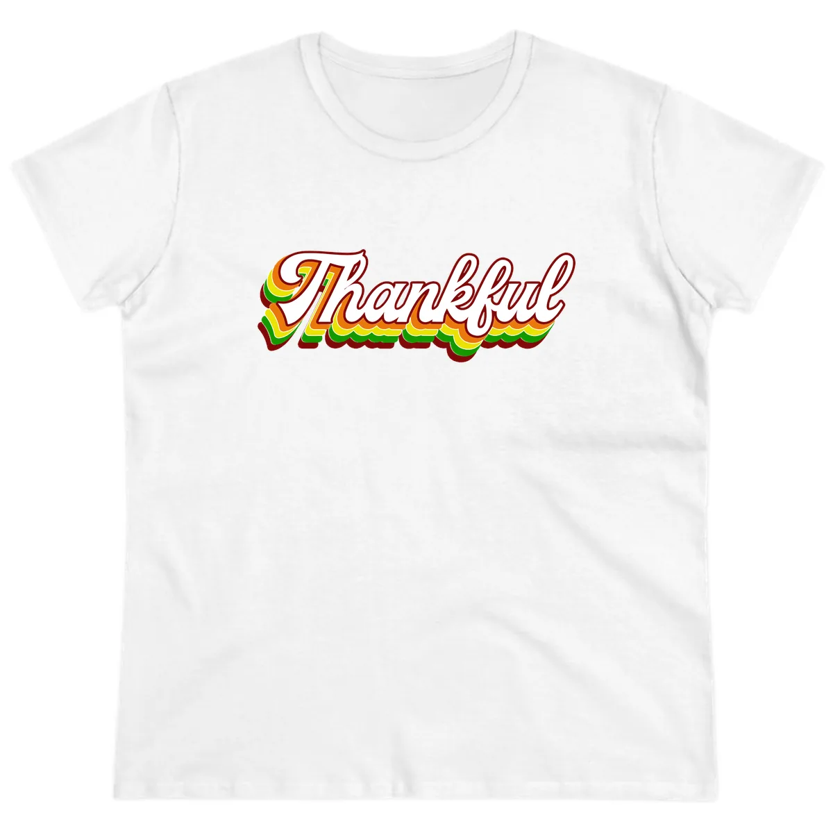 Retro Thankful Script Ladies Tee in White