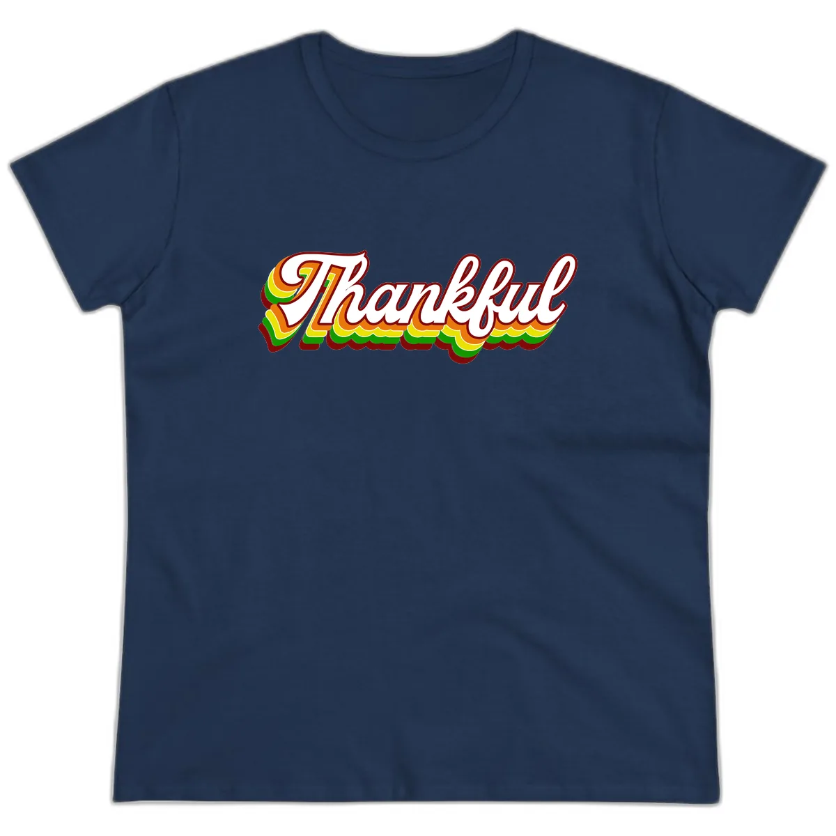 Retro Thankful Script Ladies Tee in Navy