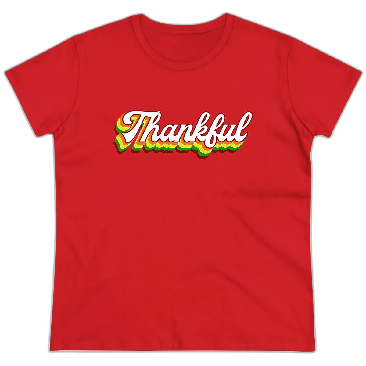 Retro Thankful Script Ladies Tee in Red