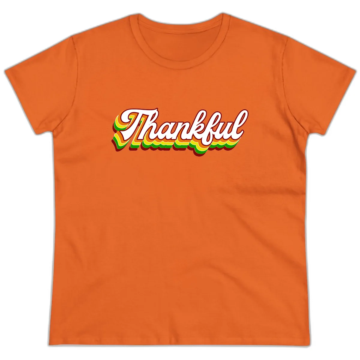 Retro Thankful Script Ladies Tee in Orange