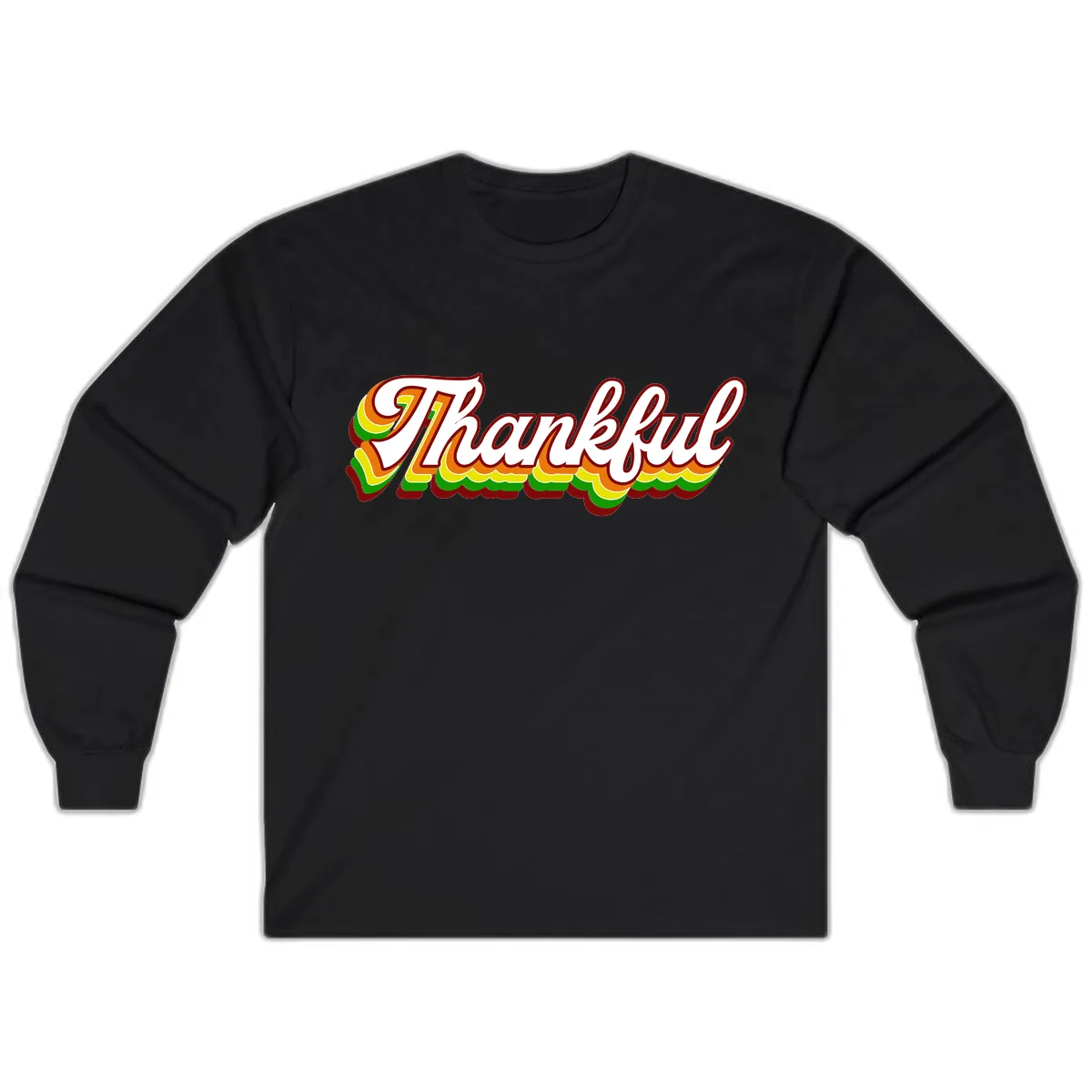 Retro Thankful Script Long Sleeve in Black