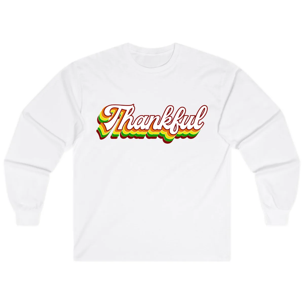 Retro Thankful Script Long Sleeve in White