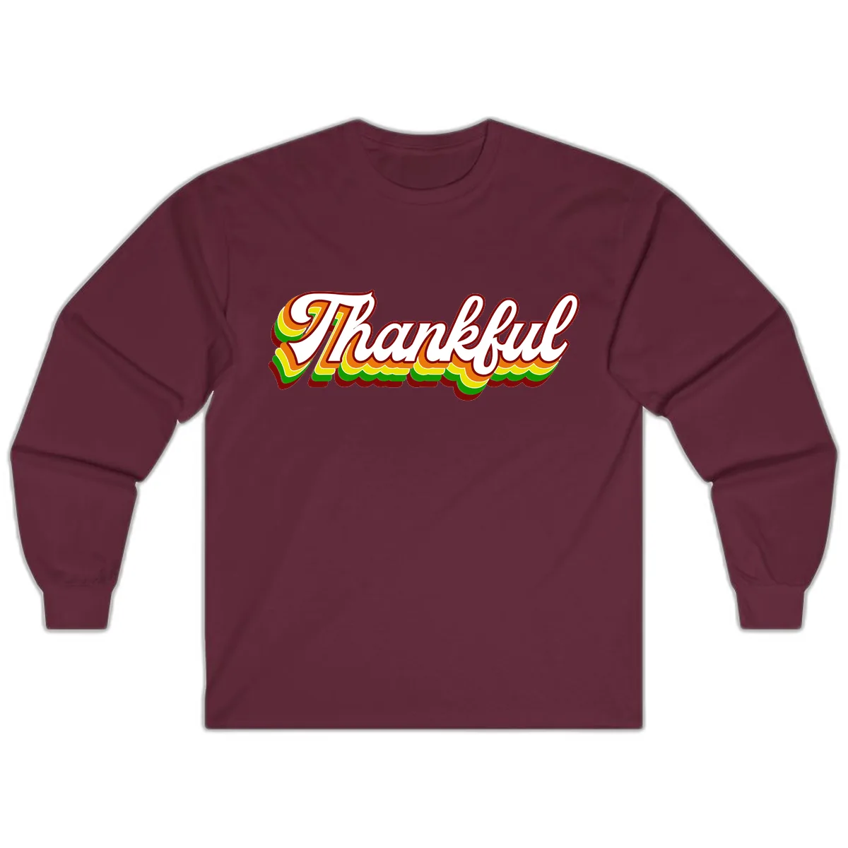 Retro Thankful Script Long Sleeve in Maroon