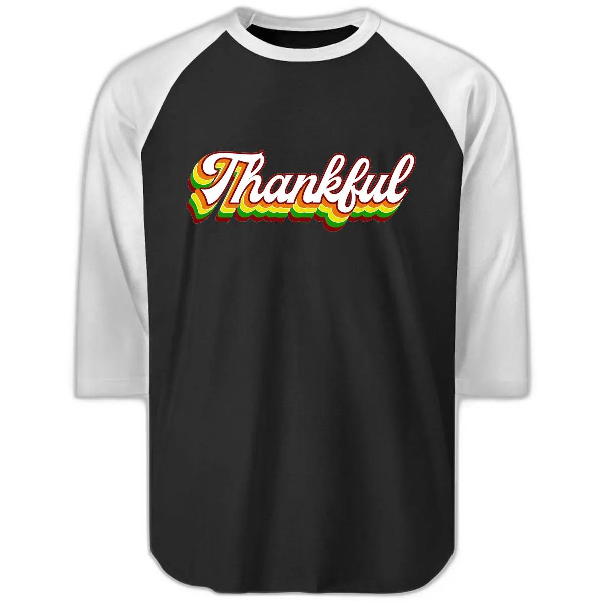 Retro Thankful Script Raglan 3/4 in Black White