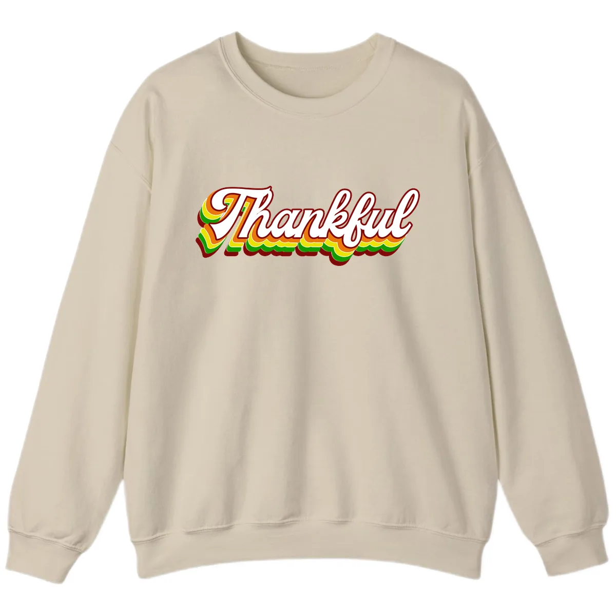 Retro Thankful Script Sweatshirt in Sand