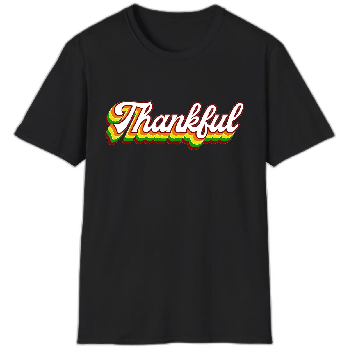 Retro Thankful Script T-Shirt in Black