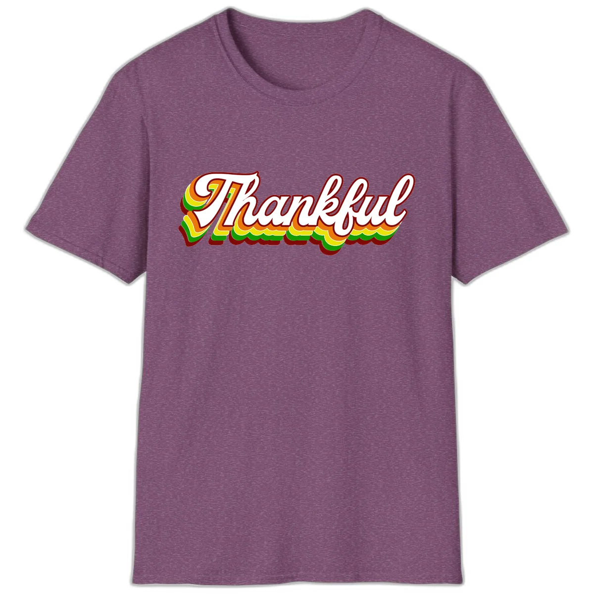 Retro Thankful Script T-Shirt in Heather Maroon