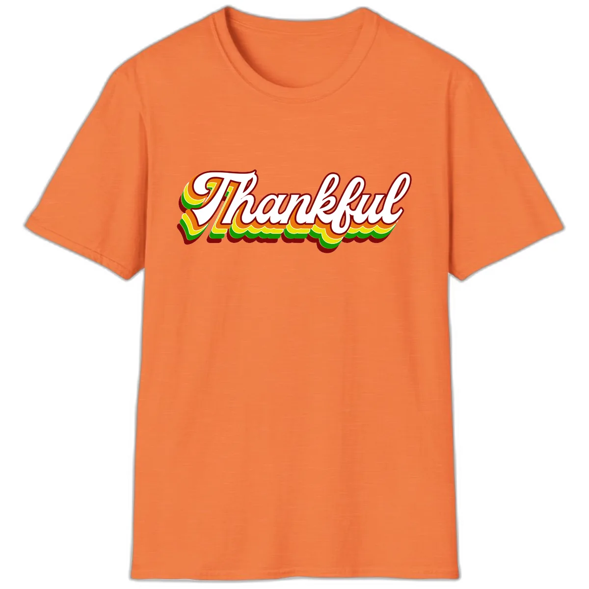 Retro Thankful Script T-Shirt in Heather Orange