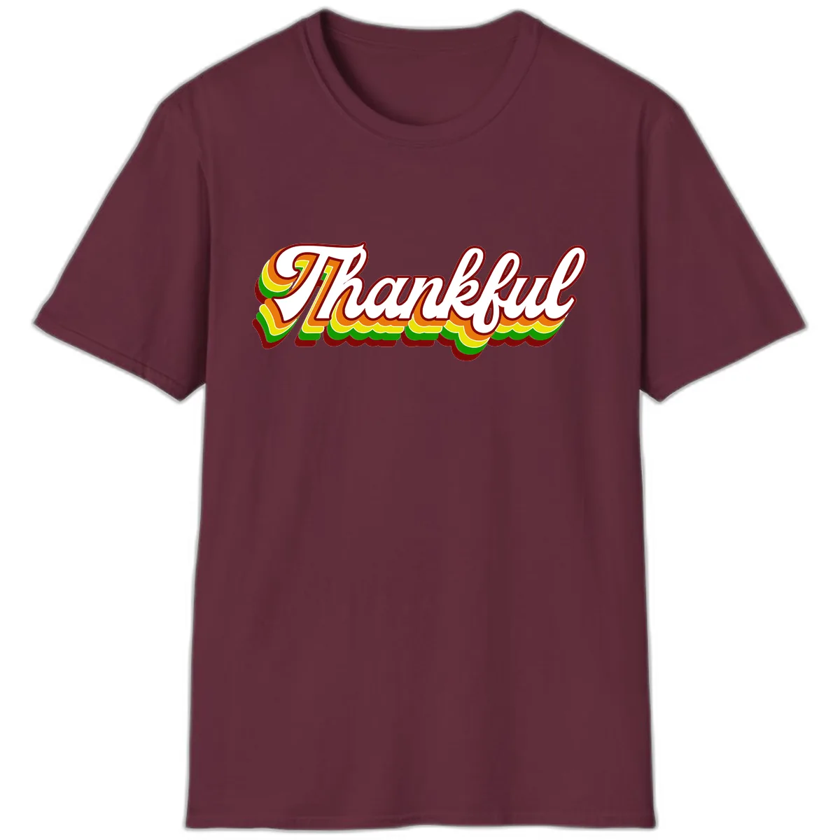 Retro Thankful Script T-Shirt in Maroon