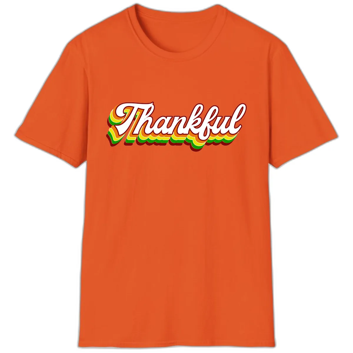 Retro Thankful Script T-Shirt in Orange