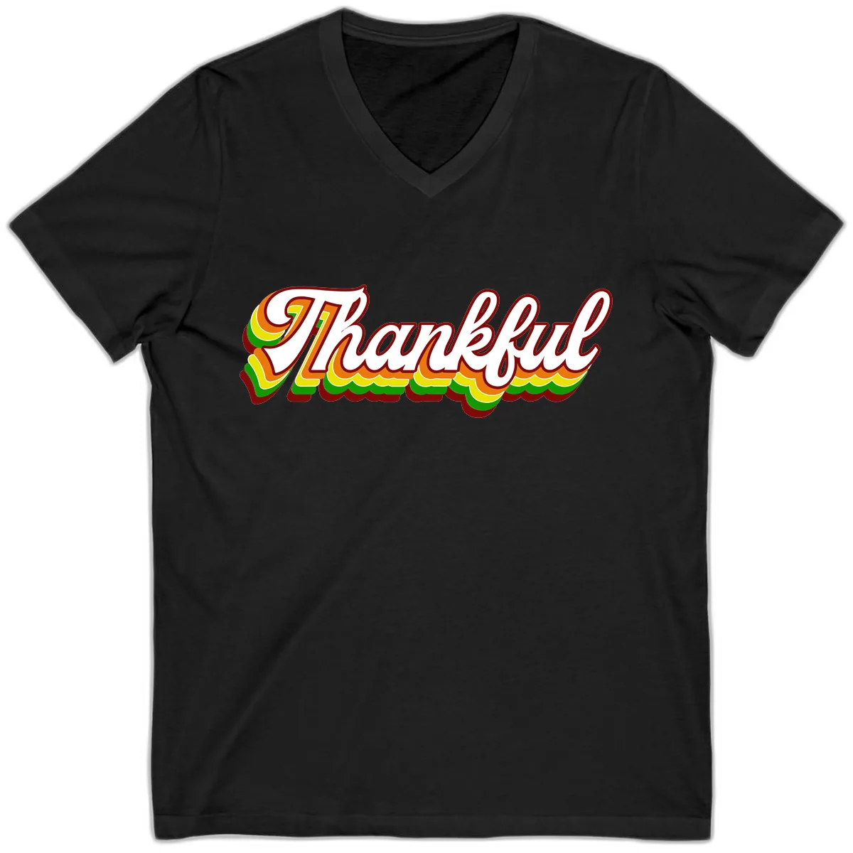 Retro Thankful Script V-Neck in Black