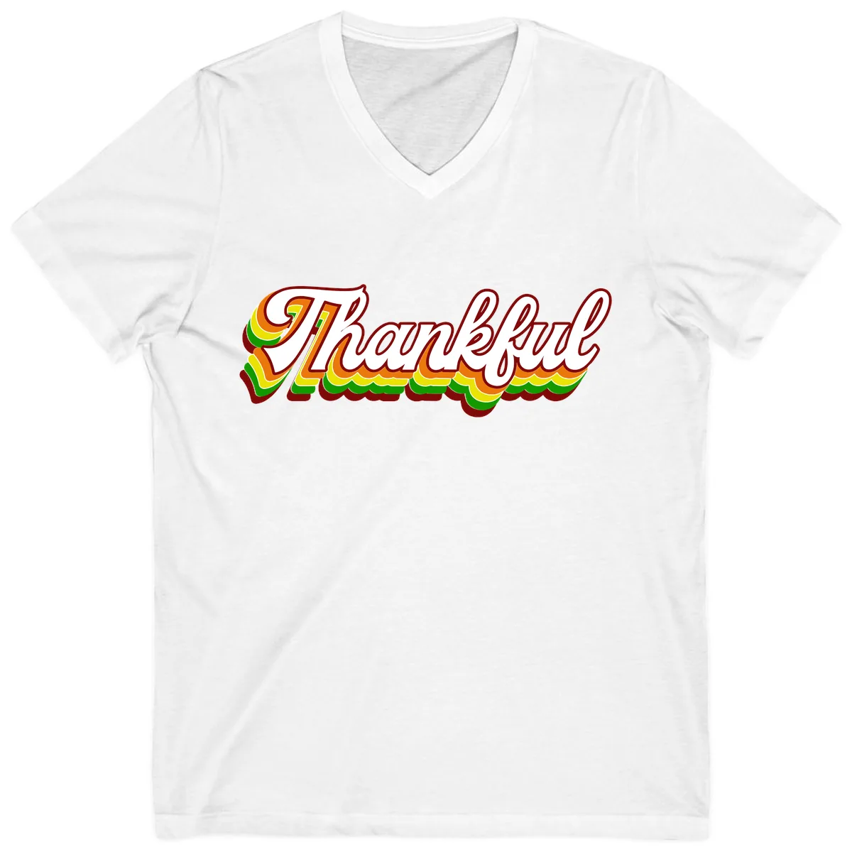 Retro Thankful Script V-Neck in White
