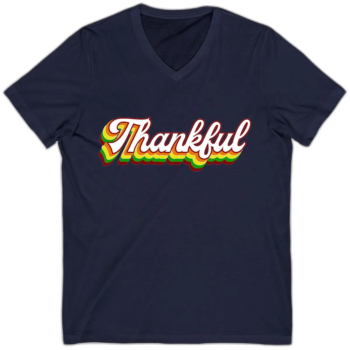 Retro Thankful Script V-Neck in Navy