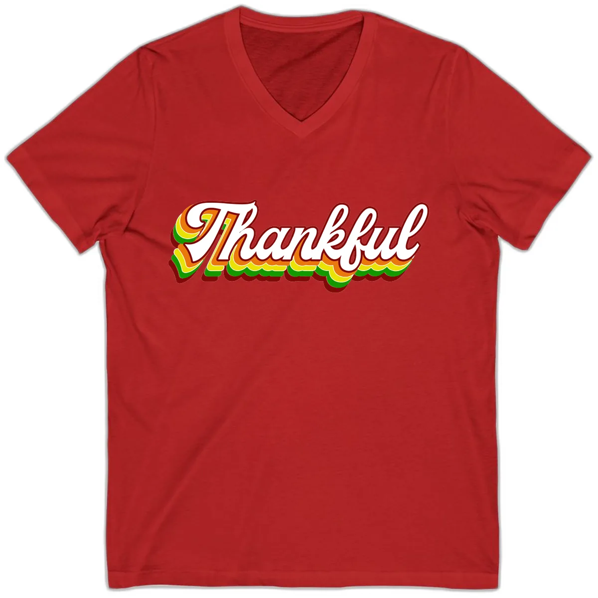Retro Thankful Script V-Neck in Red