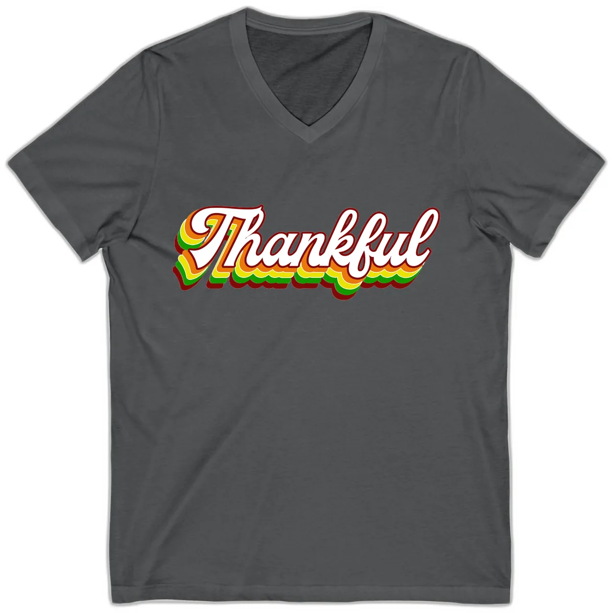 Retro Thankful Script V-Neck in Asphalt
