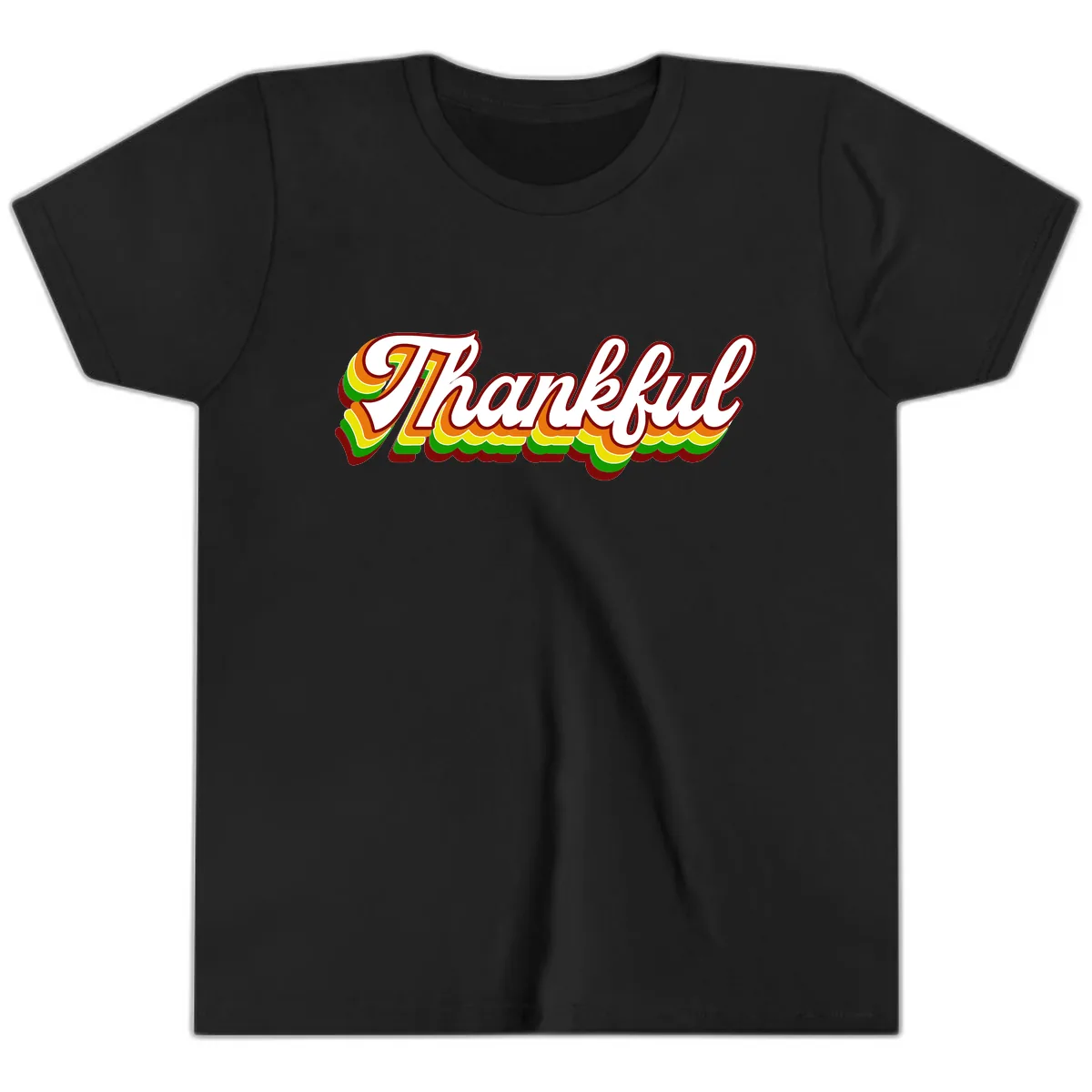 Retro Thankful Script Youth T-Shirt in Black