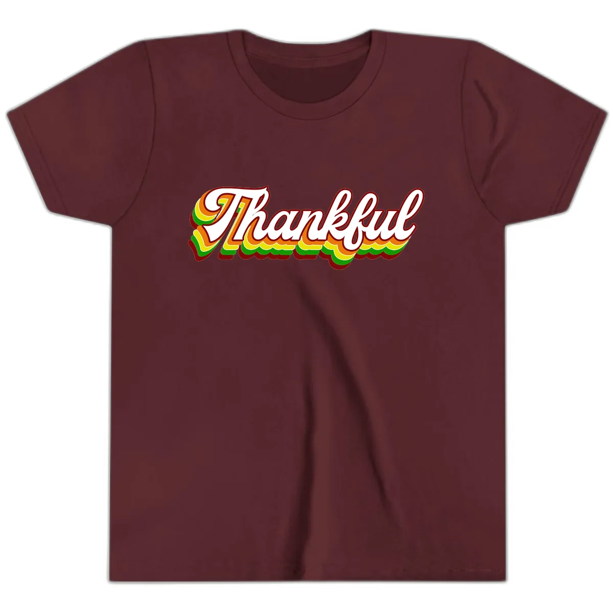 Retro Thankful Script Youth T-Shirt in Maroon