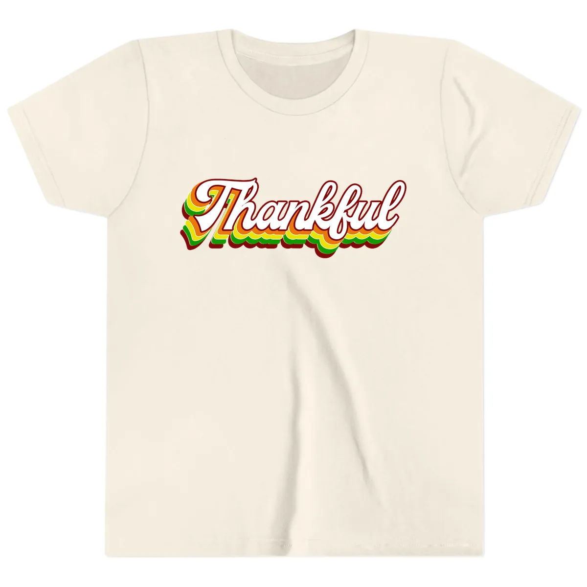 Retro Thankful Script Youth T-Shirt in Natural