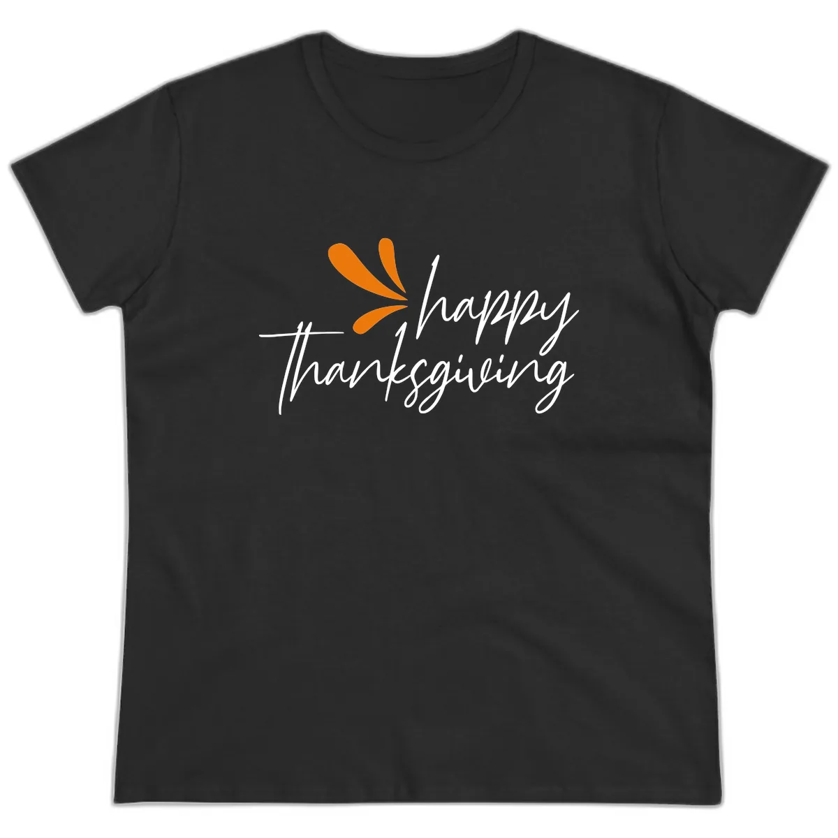 Happy Thanksgiving Script Design Ladies Tee in Black