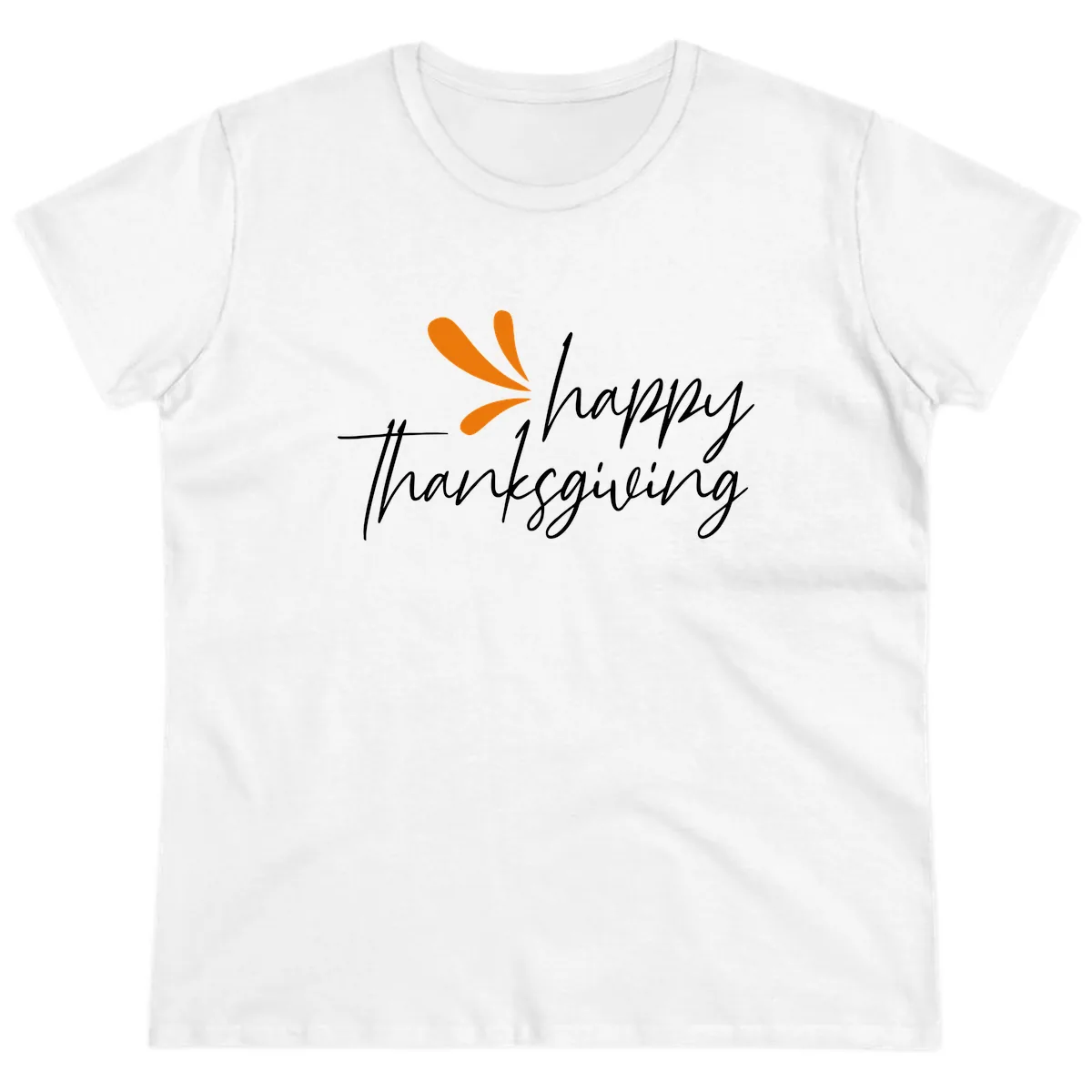 Happy Thanksgiving Script Design Ladies Tee in White