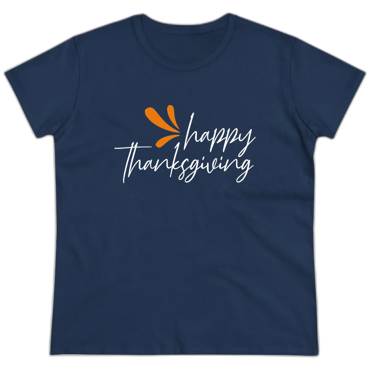 Happy Thanksgiving Script Design Ladies Tee in Navy
