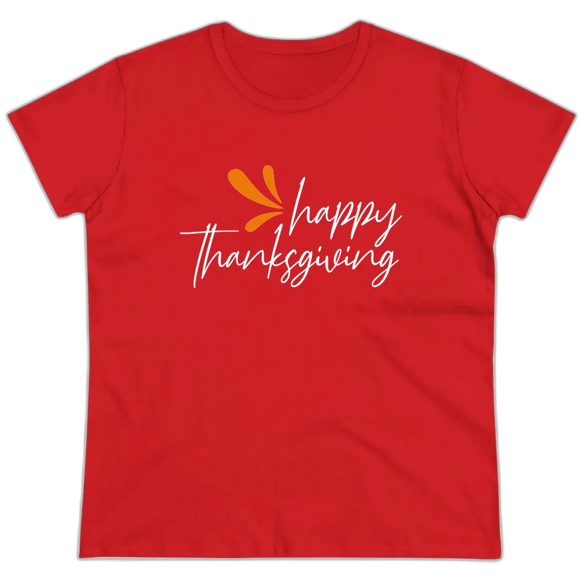 Happy Thanksgiving Script Design Ladies Tee in Red