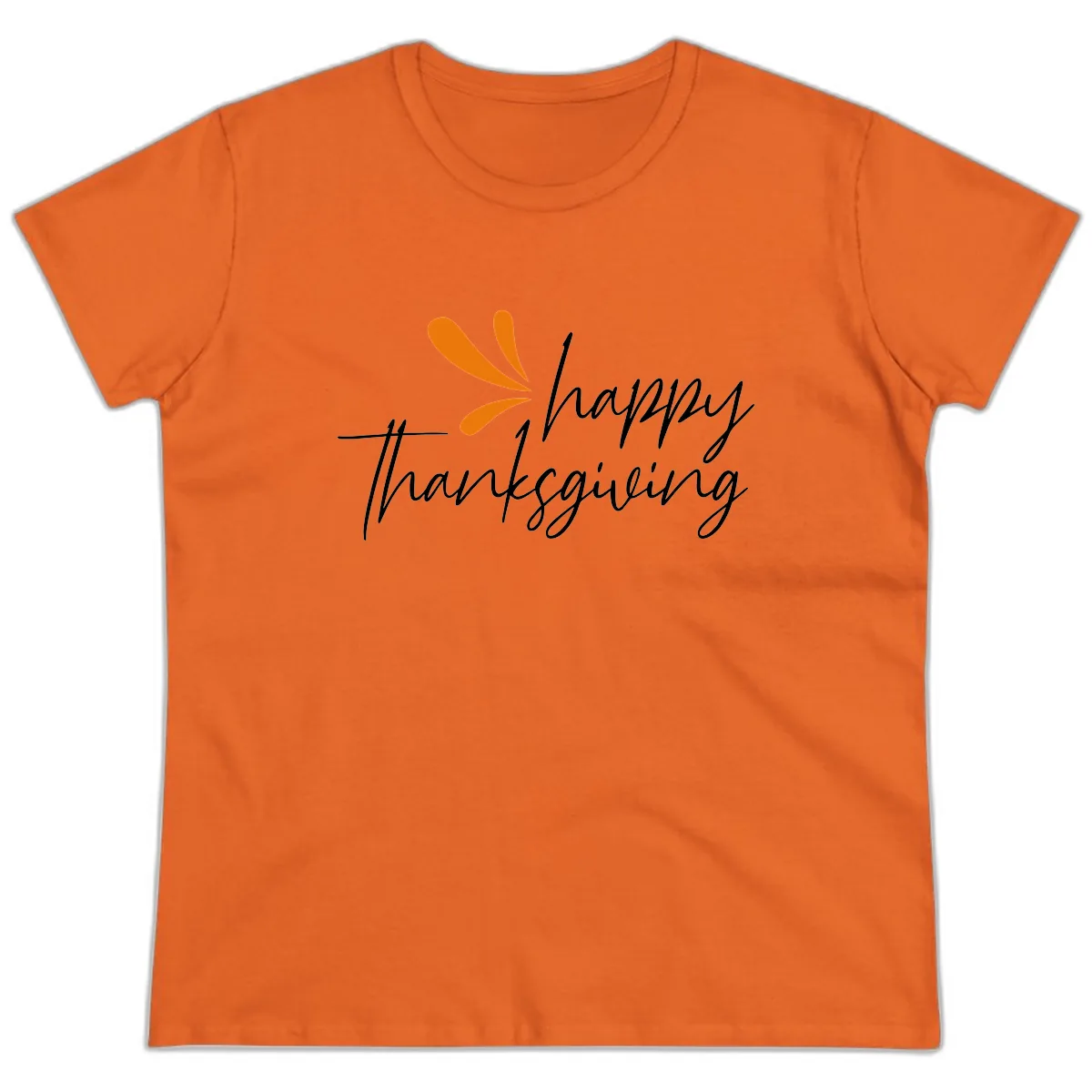 Happy Thanksgiving Script Design Ladies Tee in Orange