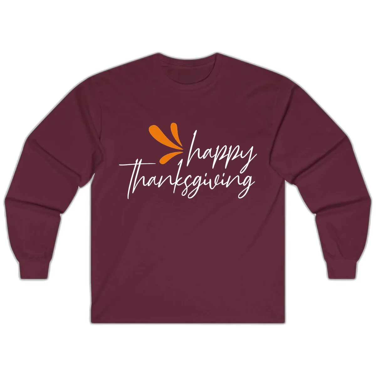 Happy Thanksgiving Script Design Long Sleeve in Maroon
