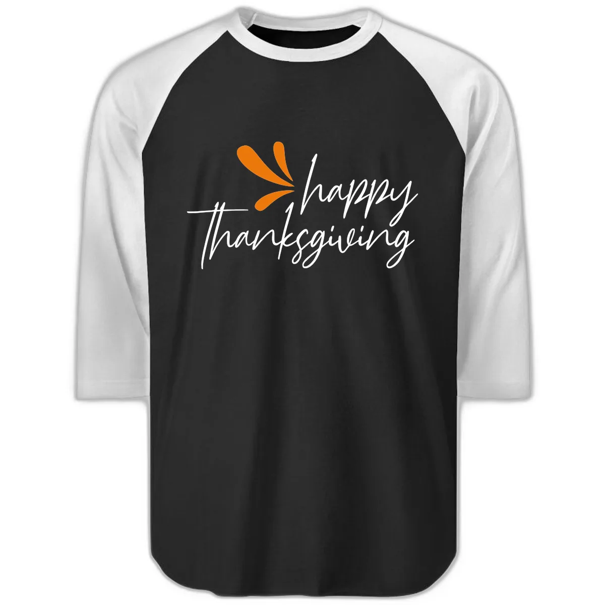 Happy Thanksgiving Script Design Raglan 3/4 in Black White