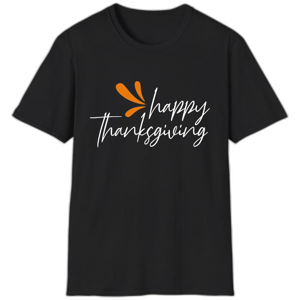 Happy Thanksgiving Script Design T-Shirt in Black