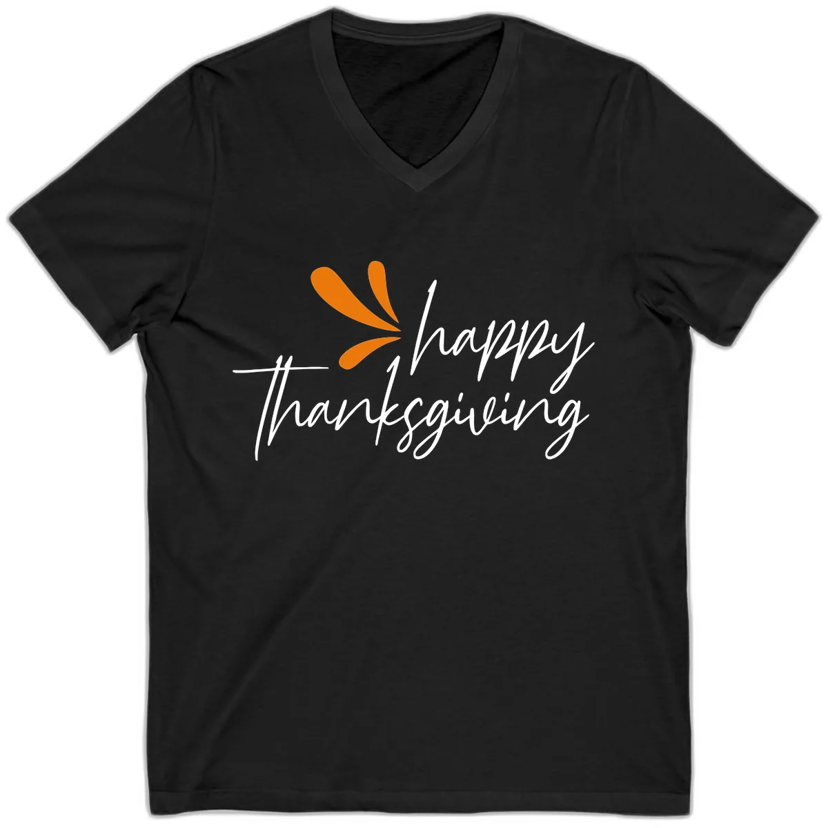 Happy Thanksgiving Script Design V-Neck in Black