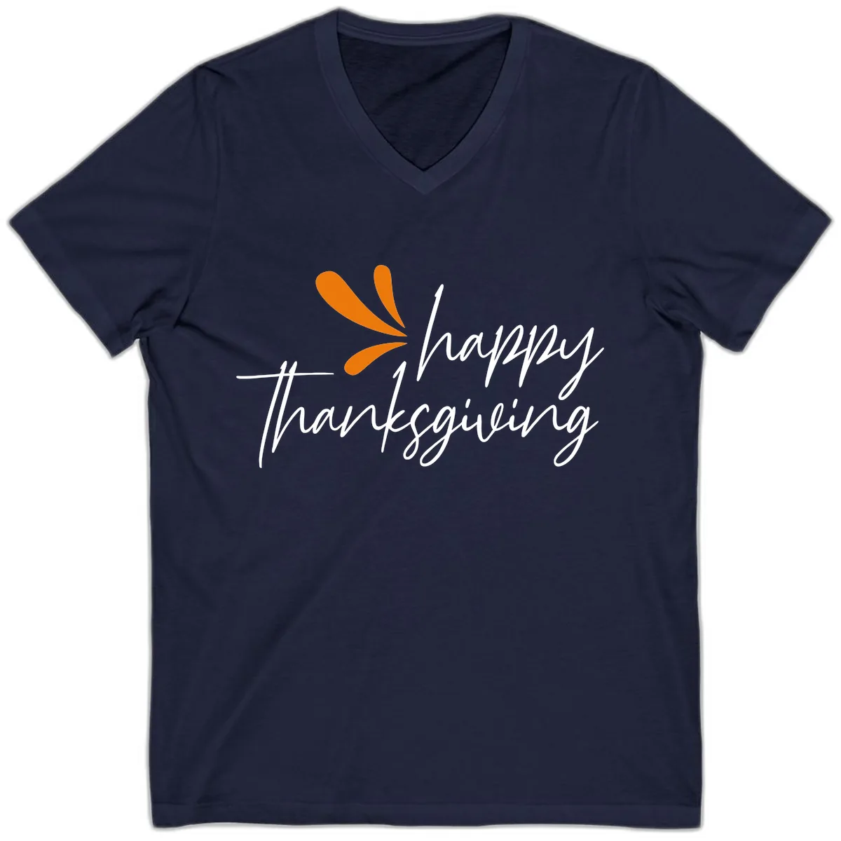 Happy Thanksgiving Script Design V-Neck in Navy