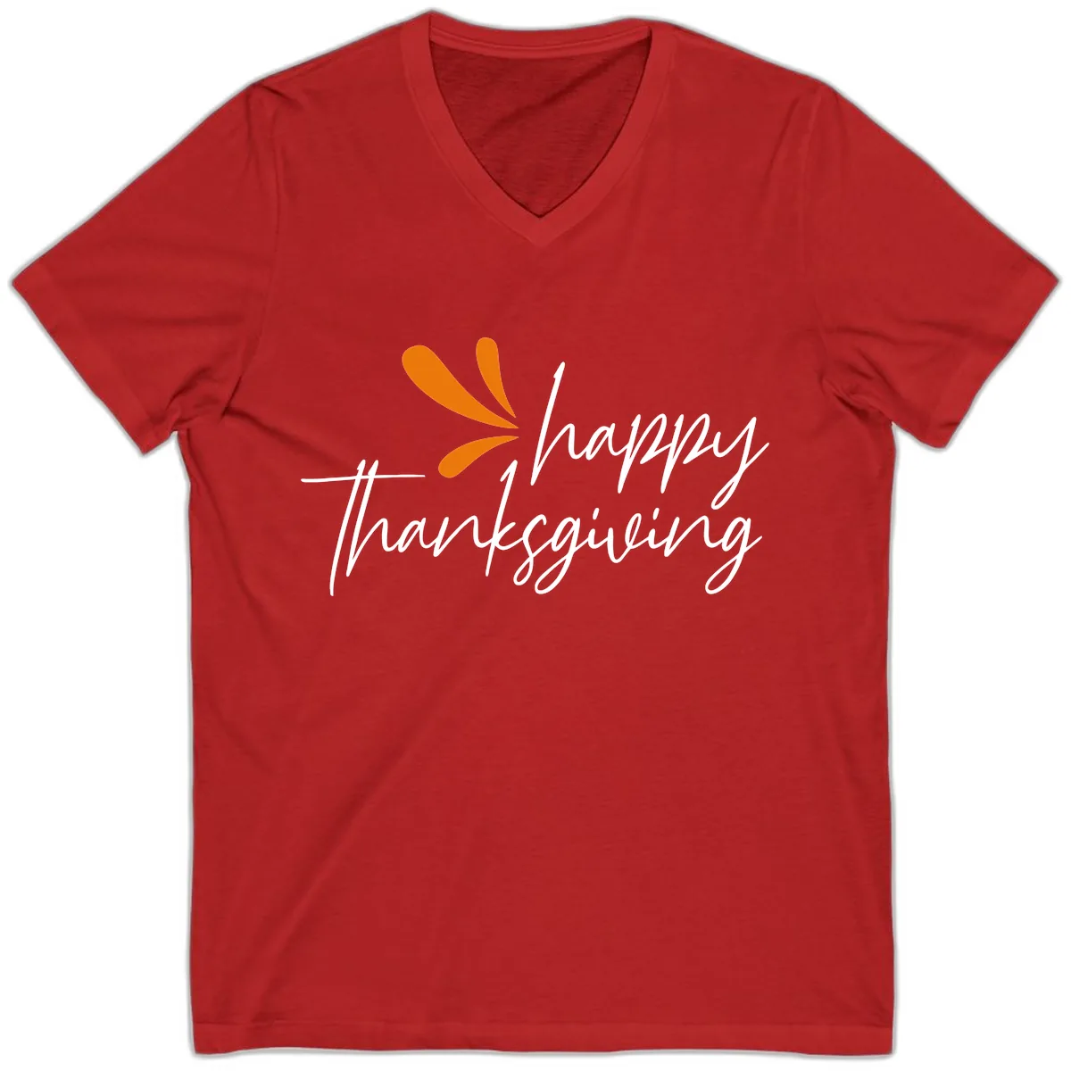 Happy Thanksgiving Script Design V-Neck in Red