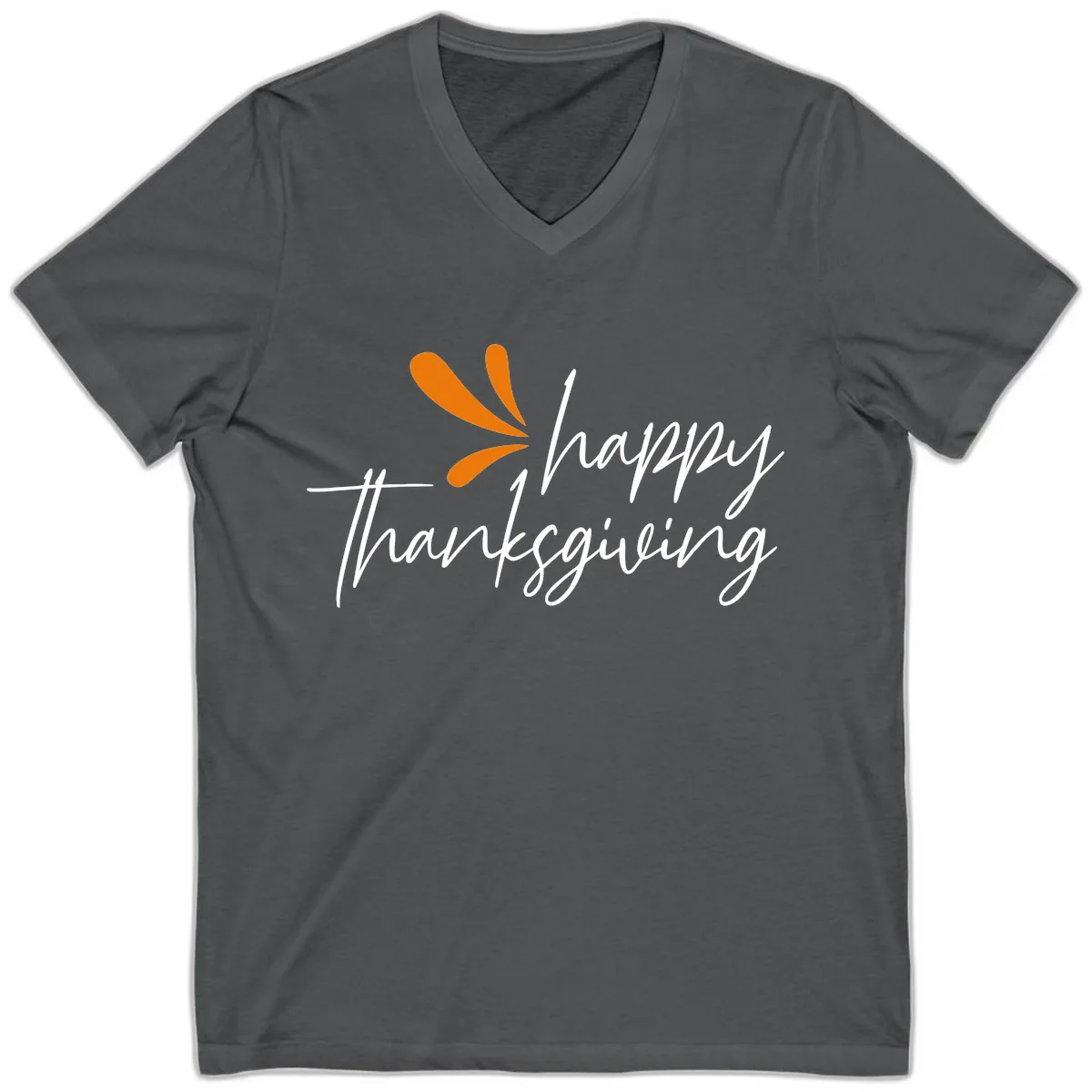 Happy Thanksgiving Script Design V-Neck in Asphalt
