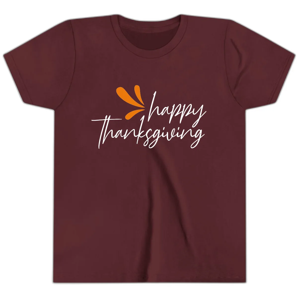 Happy Thanksgiving Script Design Youth T-Shirt in Maroon