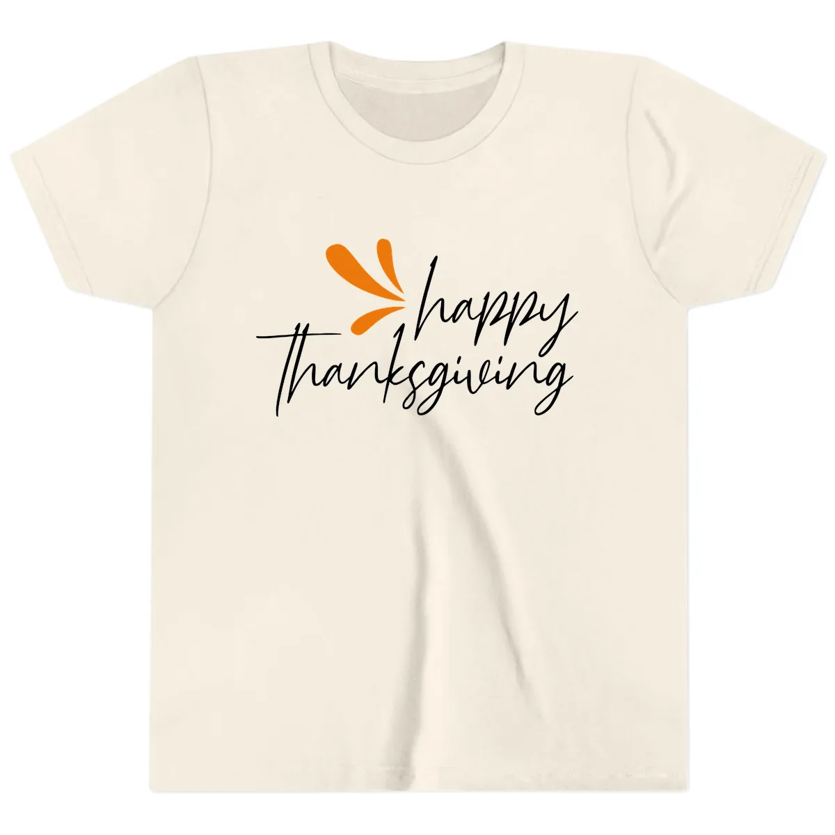 Happy Thanksgiving Script Design Youth T-Shirt in Natural