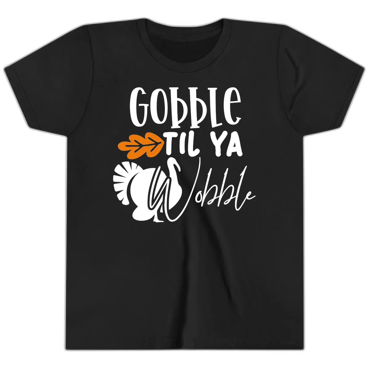 Gobble Til Ya Wobble Turkey Design Youth T-Shirt in Black