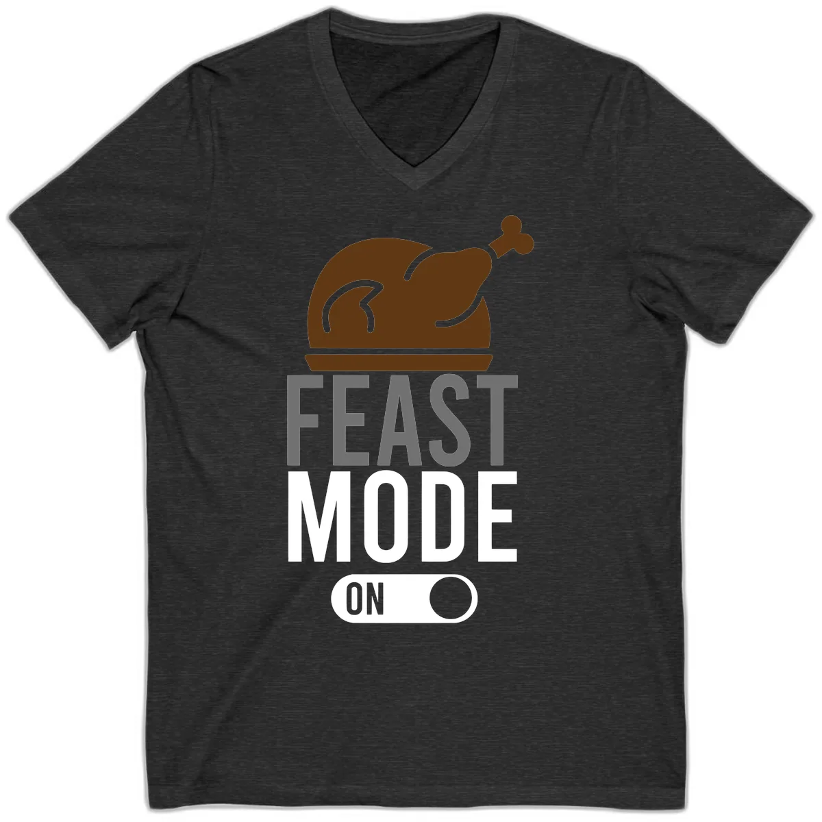 Feast Mode On Thanksgiving V-Neck in Dark Grey Heather