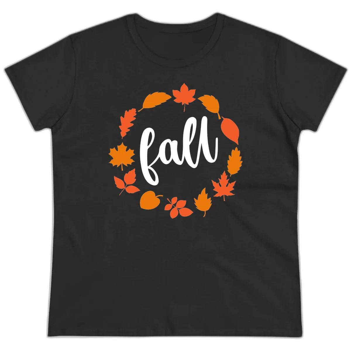 Fall Leaves Wreath Ladies Tee in Black