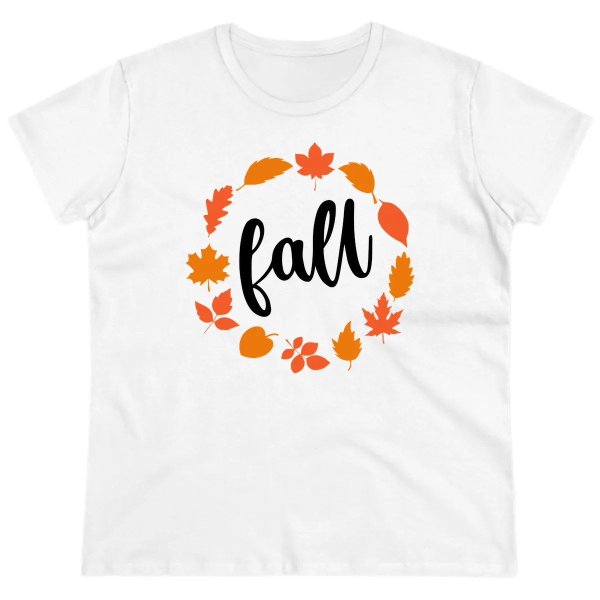 Fall Leaves Wreath Ladies Tee in White