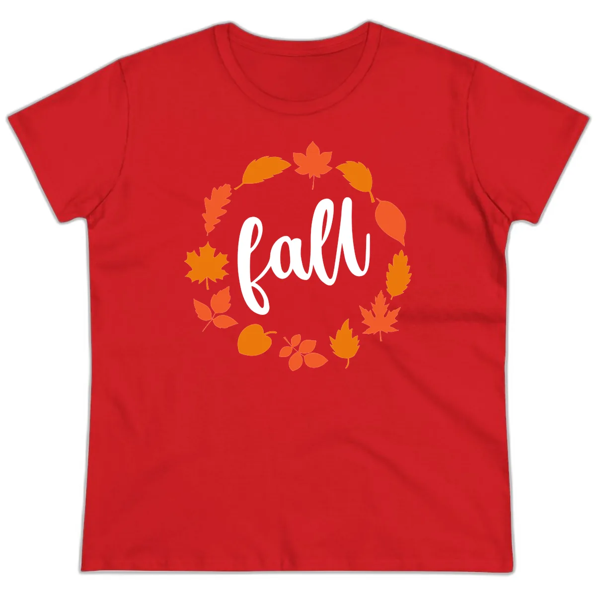 Fall Leaves Wreath Ladies Tee in Red