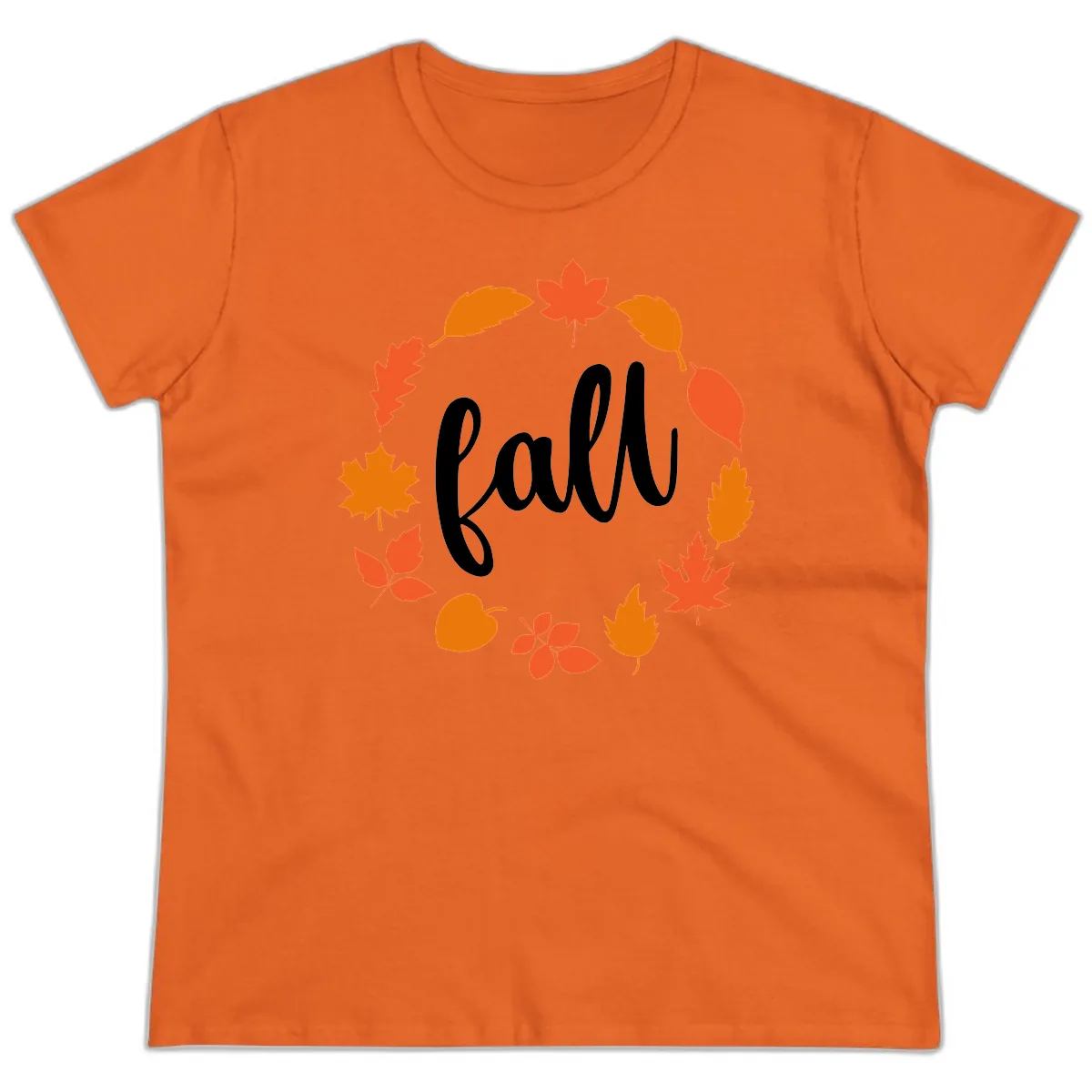 Fall Leaves Wreath Ladies Tee in Orange