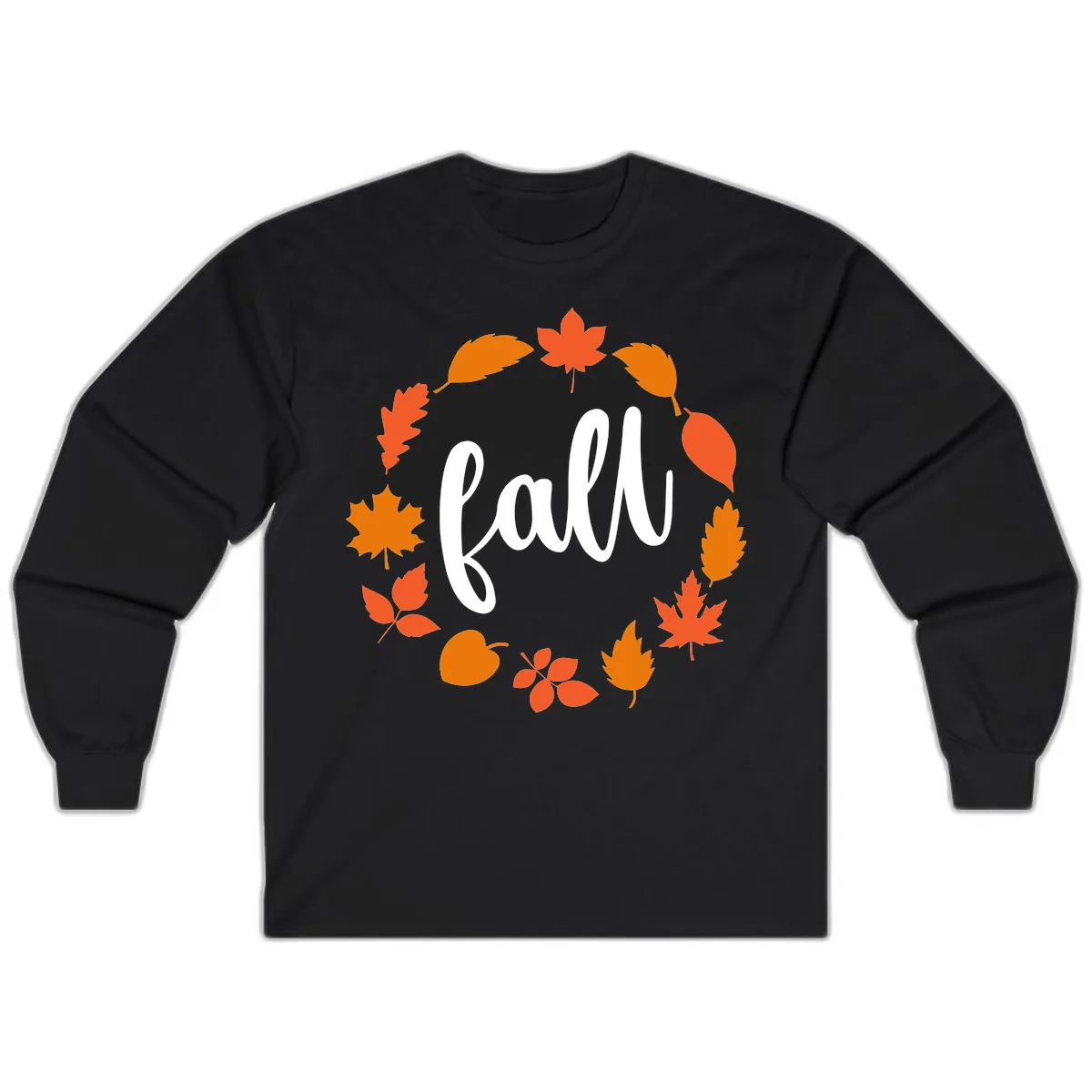 Fall Leaves Wreath Long Sleeve in Black