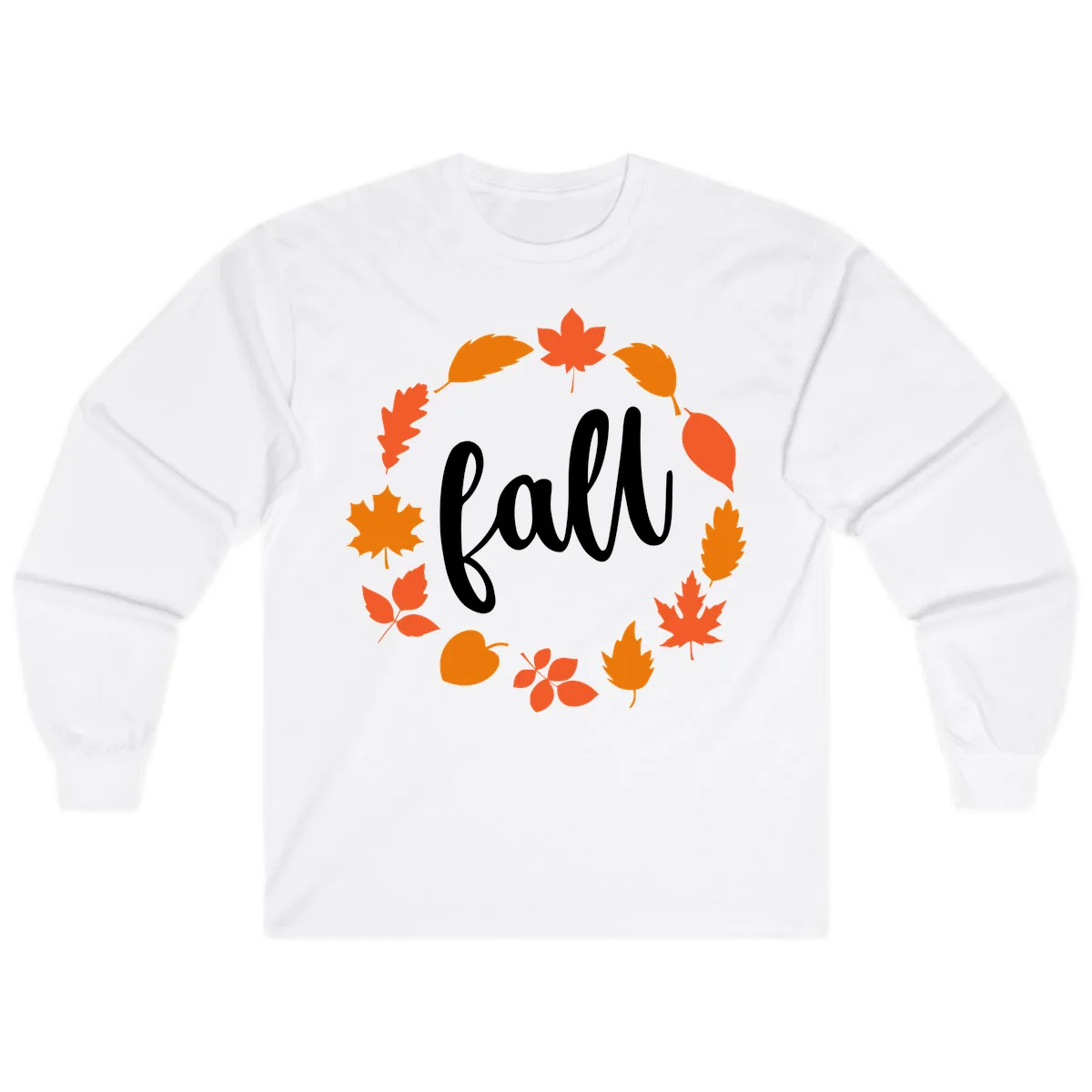 Fall Leaves Wreath Long Sleeve in White