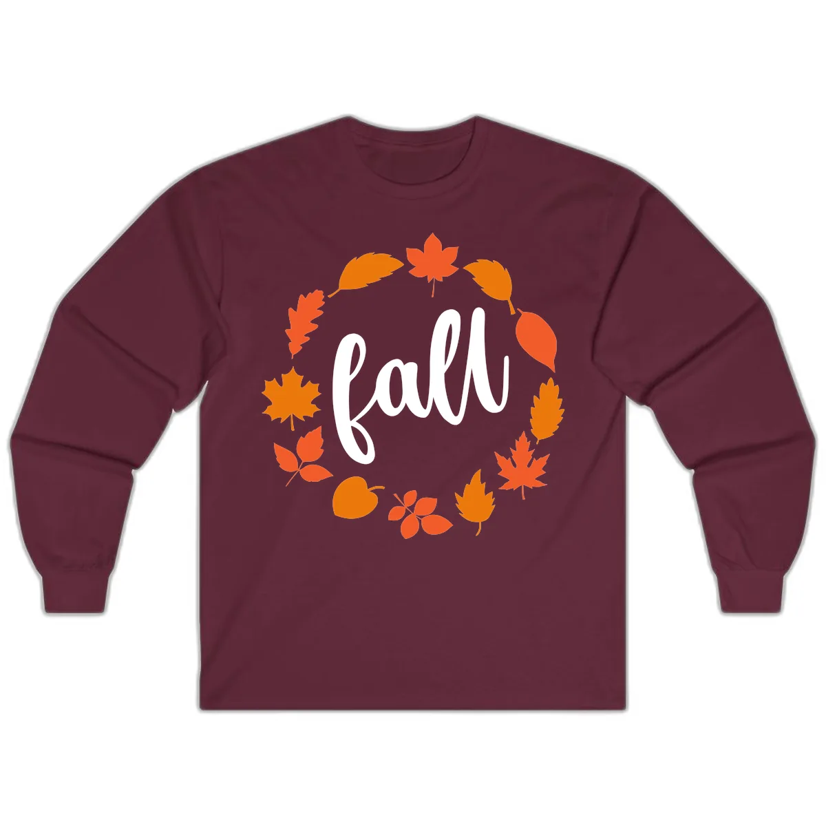 Fall Leaves Wreath Long Sleeve in Maroon