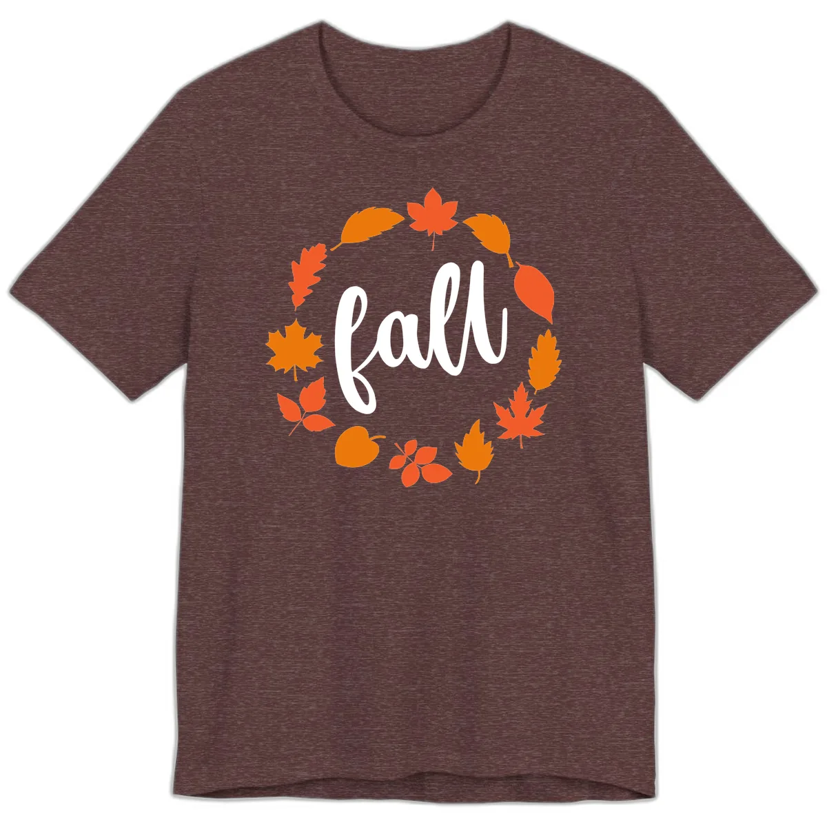 Fall Leaves Wreath Premium T-Shirt in Heather Maroon