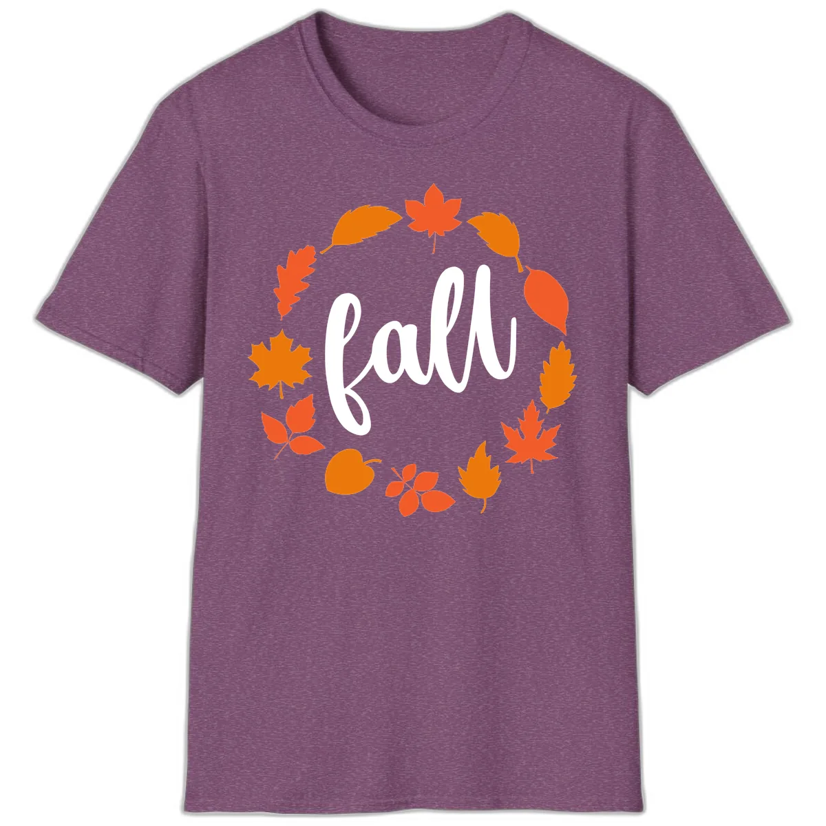 Fall Leaves Wreath T-Shirt in Heather Maroon