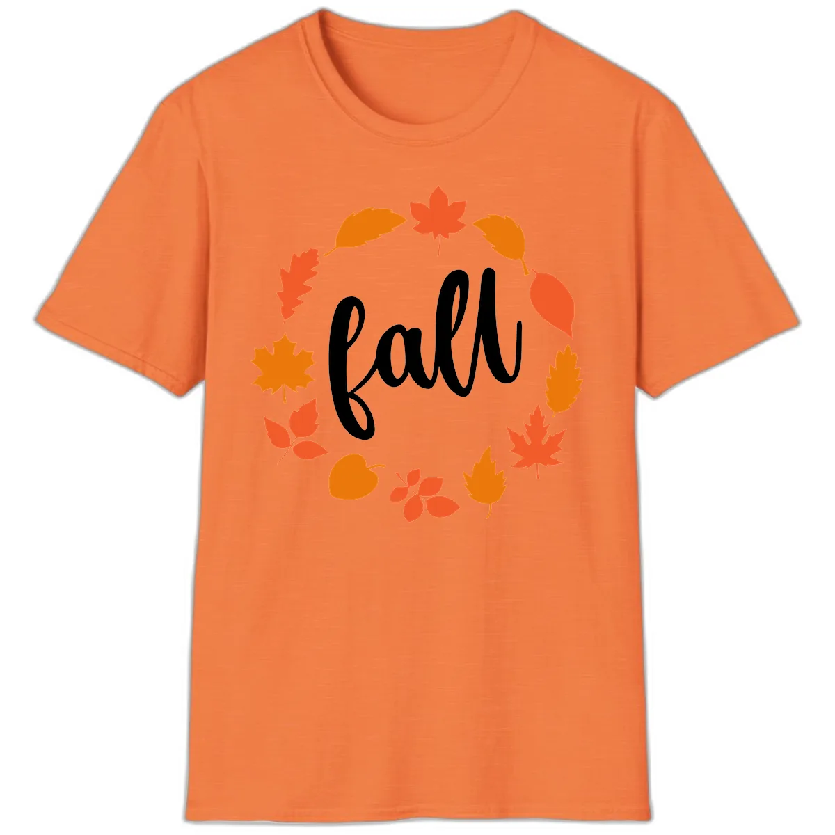 Fall Leaves Wreath T-Shirt in Heather Orange
