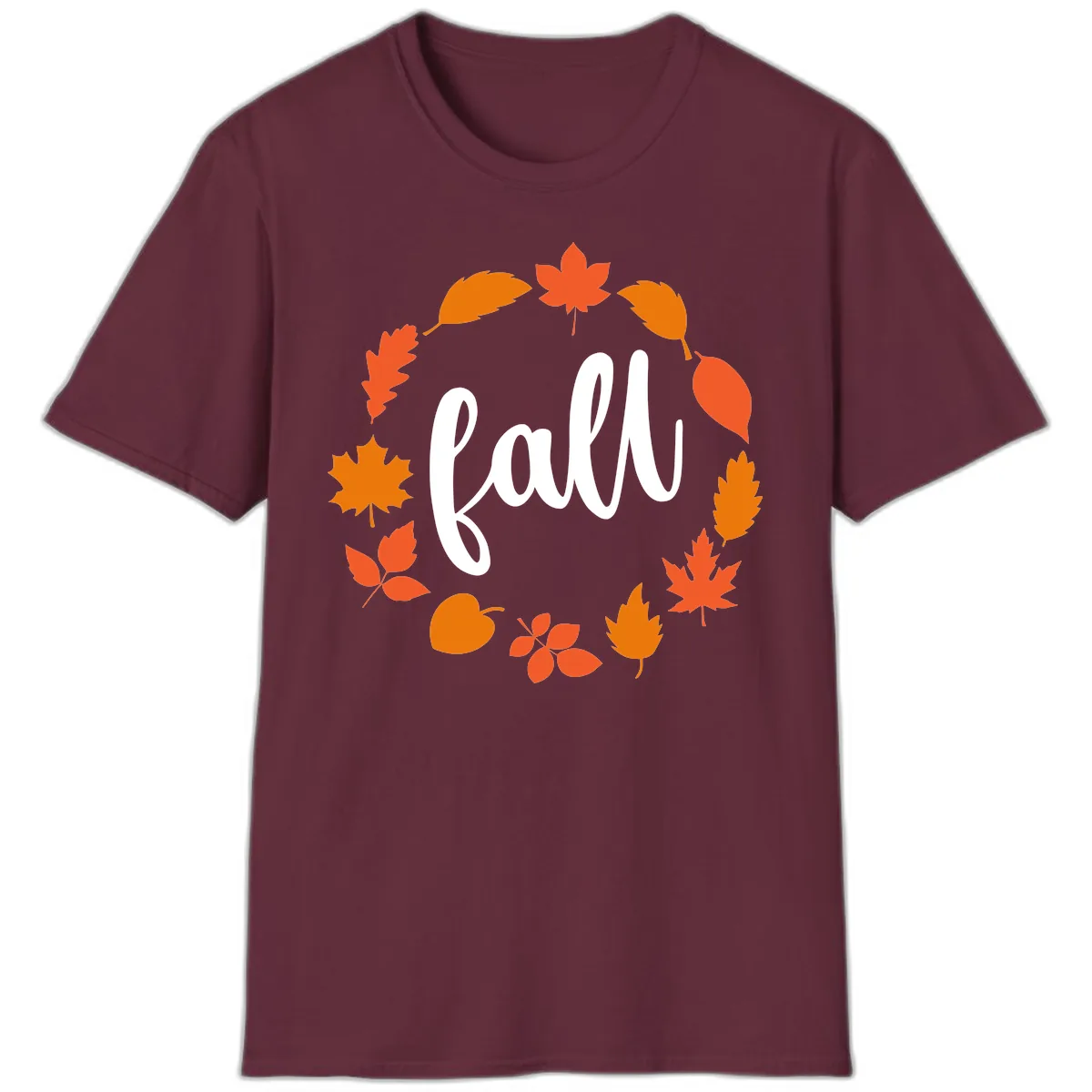 Fall Leaves Wreath T-Shirt in Maroon